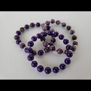 💕Beaded purple labradorite stone stretchable set